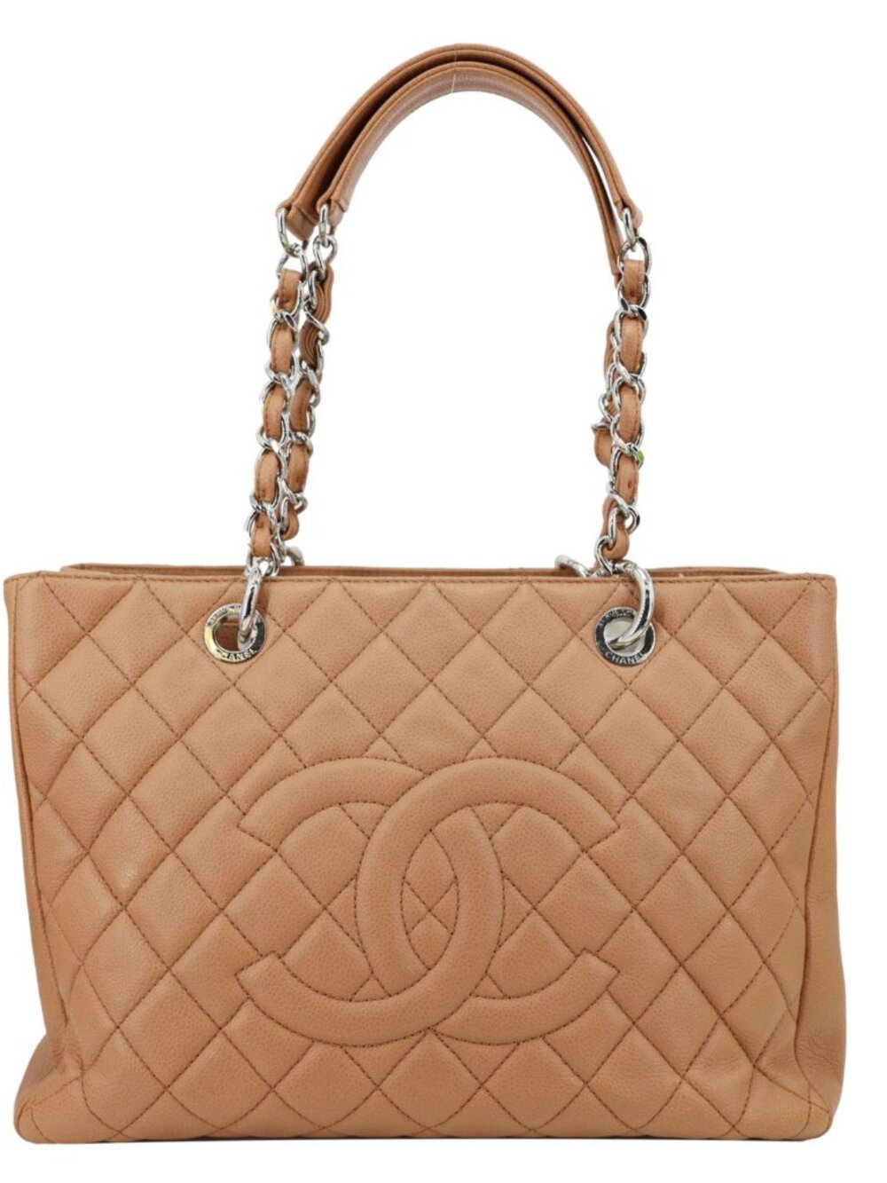 Chanel Grand Shopping Quilted Caviar Leather Tote Bag Nude